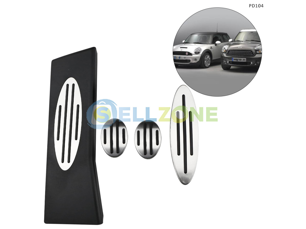 Алуминиеви спортни педали за Mini Cooper Countryman, R56 R60 F54 F55 F56 – газ, спирачка, съединител и почиващ – PD104 - Sellzone.bg Алуминиеви спортни педали за Mini Cooper Countryman, R56 R60 F54 F55 F56 – газ, спирачка, съединител и почиващ – PD104